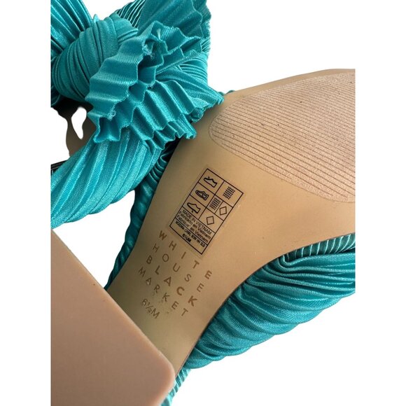 WHITE HOUSE BLACK MARKET WHBM McKenna Aqua Crinkle Bow Heels Size 6.5 - Picture 8 of 8